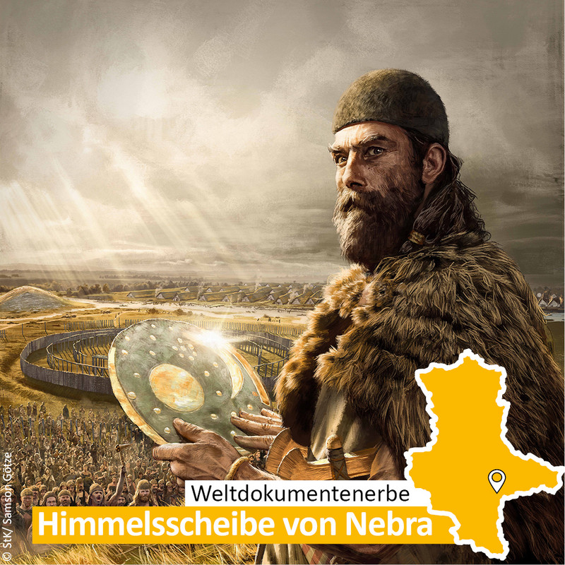 Das Bild zeigt die Himmelsscheibe von Nebra.